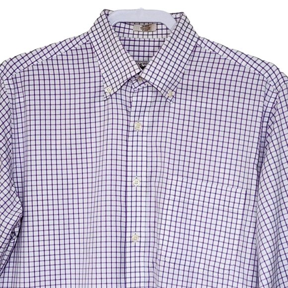 Kevin's by Peter Millar White Purple Check Button Up Shirt Long Sleeves - Picture 2 of 7